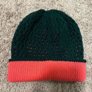 The North Face Dark Green and Coral Knit Beanie.New never used.